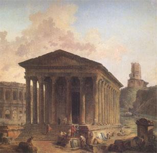 ROBERT, Hubert The Maison Carre at Nimes with the Amphitheater and the Magne Tower (mk05)